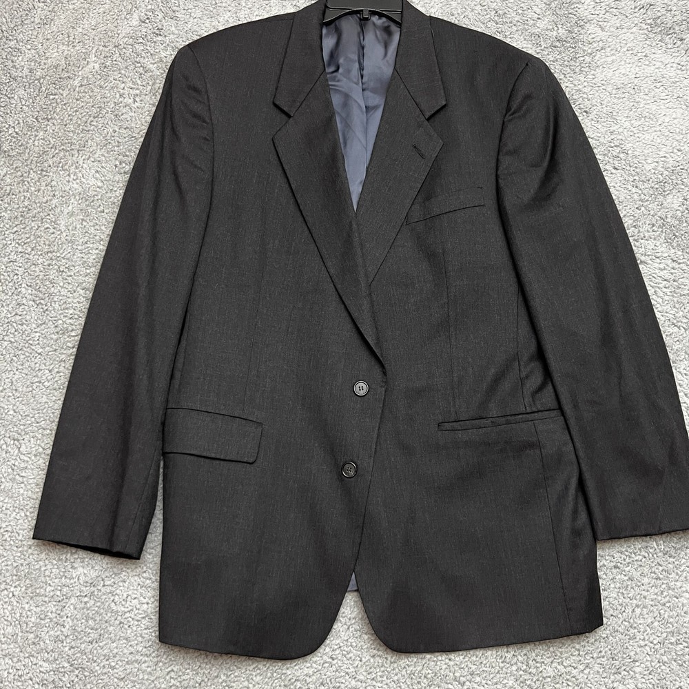 Hart Schaffner Marx Blazer Mens 46L Gray Excellent Wool Gold Trumpeter Jacket