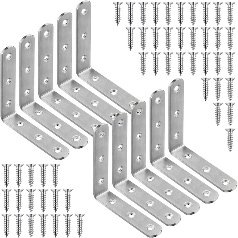 10 Pcs L Bracket Corner Braces 4x4 Inch Stainless Steel Heavy Duty Shelf Brac...