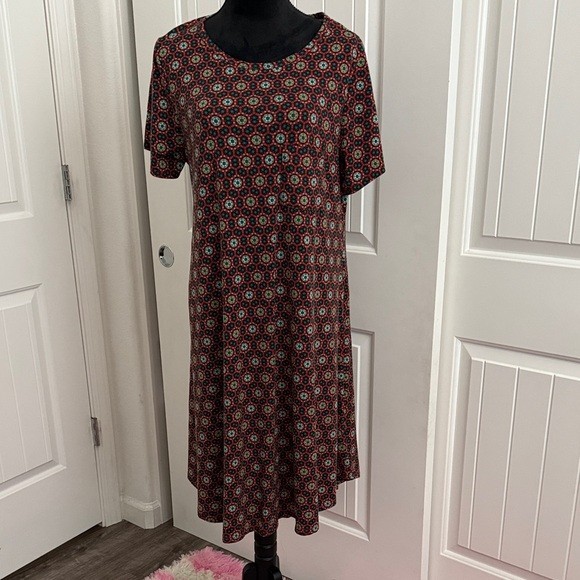 LuLaRoe Red and Black Geometric Midi Dress
