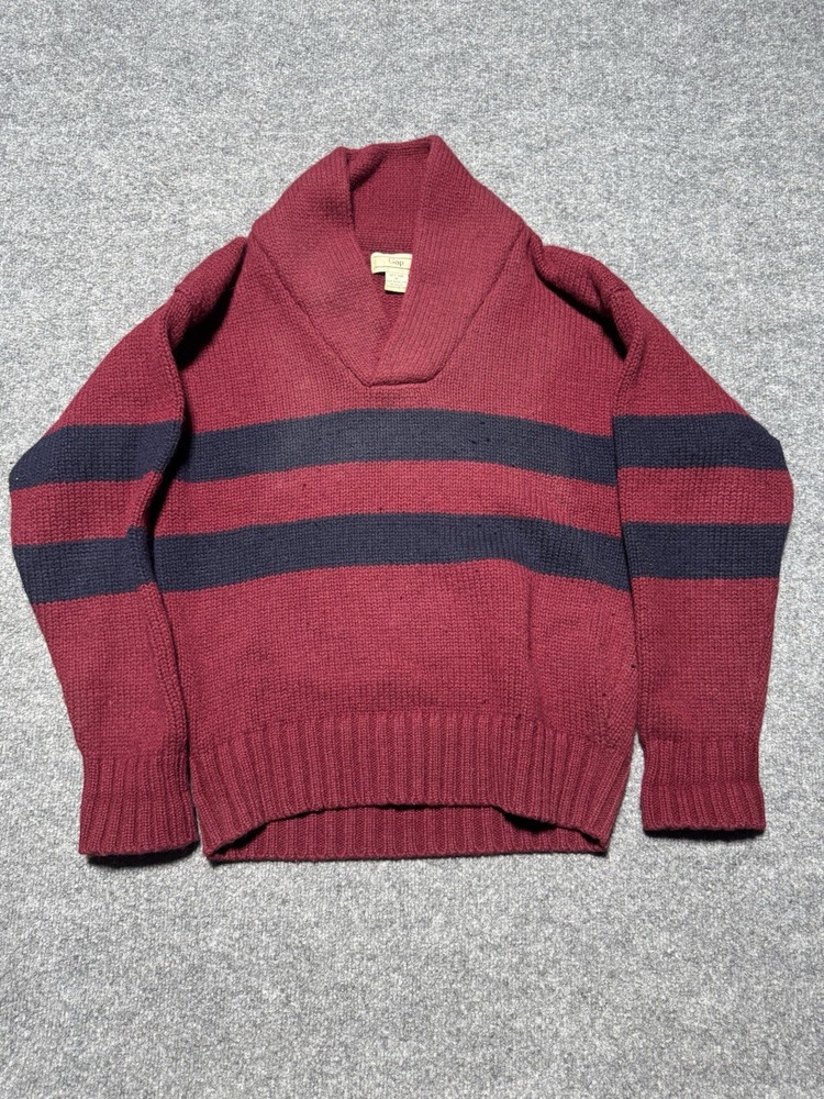 Vintage 80s Gap 100% Wool Striped Shawl Collar Sweater Medium