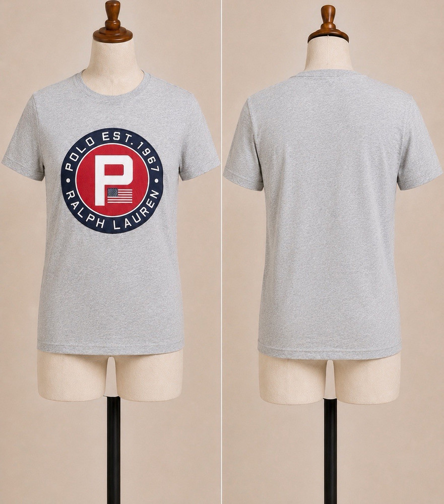 Polo Ralph Lauren Gray Graphic Logo Patch Crew Neck Short Sleeve T-Shirt Men's M