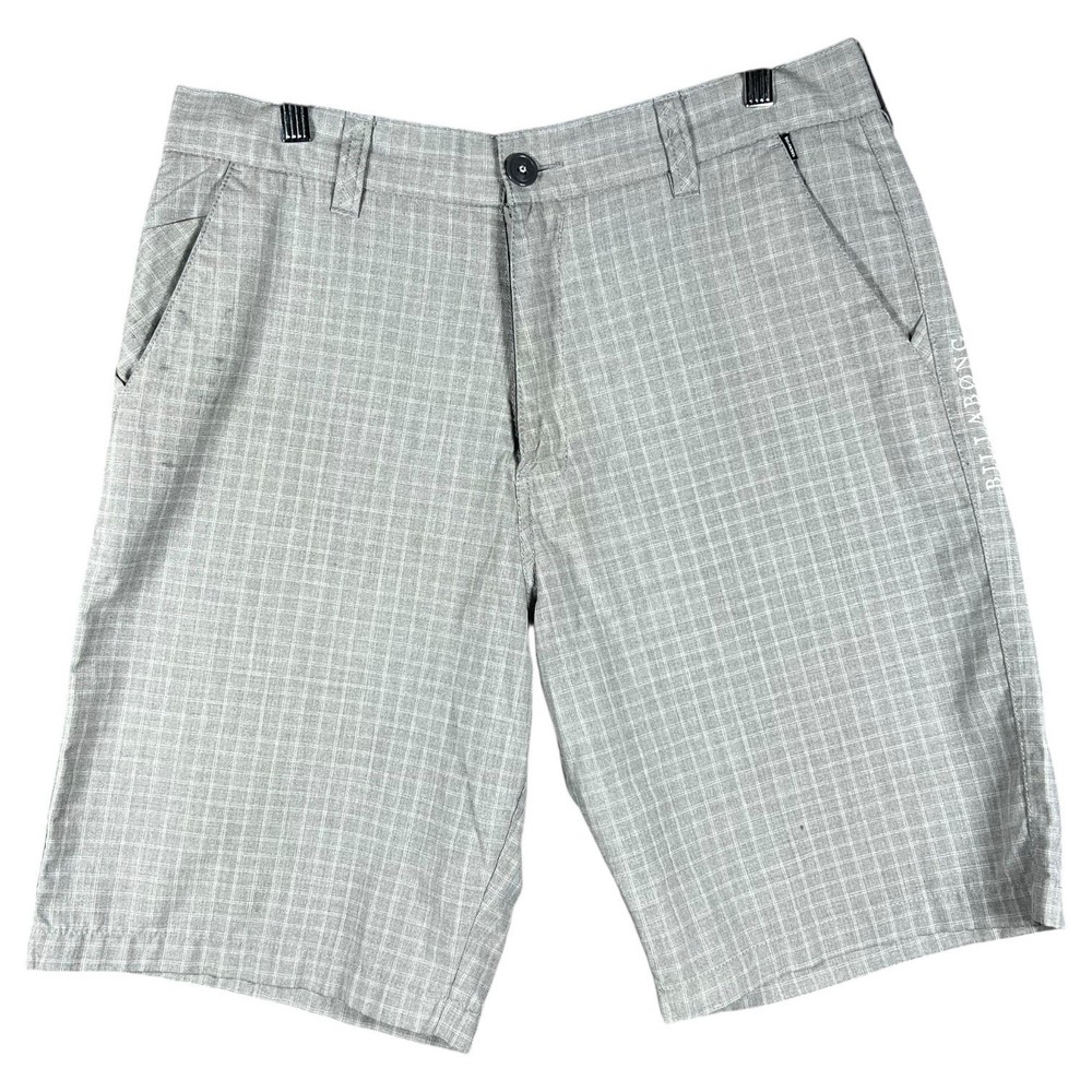 Billabong Casual Chino Shorts Mens 34 Plaid Gray Flat Front Pockets High Rise
