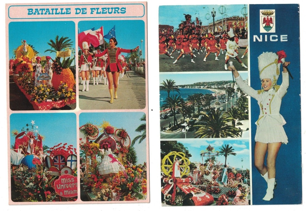 3 Vintage Nice France Carnival Parade Majorette Bataille De Fleurs Postcard