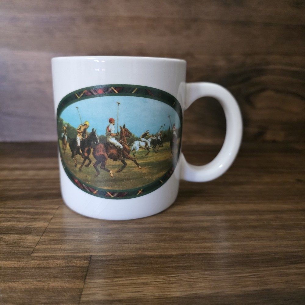 Vintage Ralph Lauren Tartan Plaid Polo Players Coffee Mug 8 Oz White.