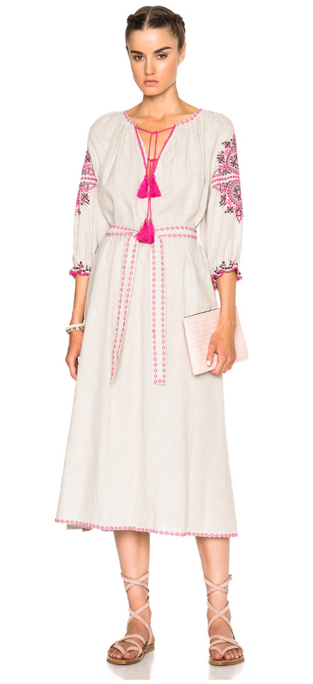Ulla Johnson Sofia Dress Flax Women's 4 Cotton Linen Blend Boho Peasant