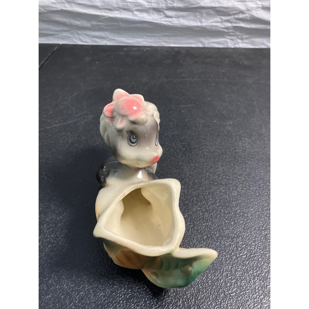 Vintage Ceramic Skunk Planter Anthropomorphic Figurine Succulent Pot Grey Pink