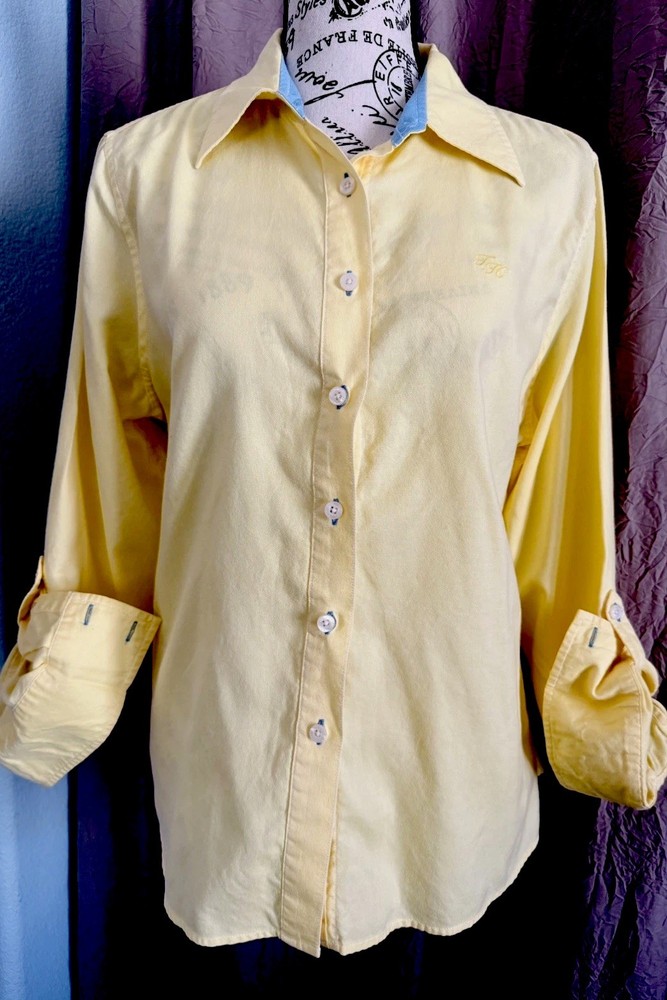 Tommy Hilfiger Womens Button Down Shirt Size 14 Yellow Long Sleeve Cotton