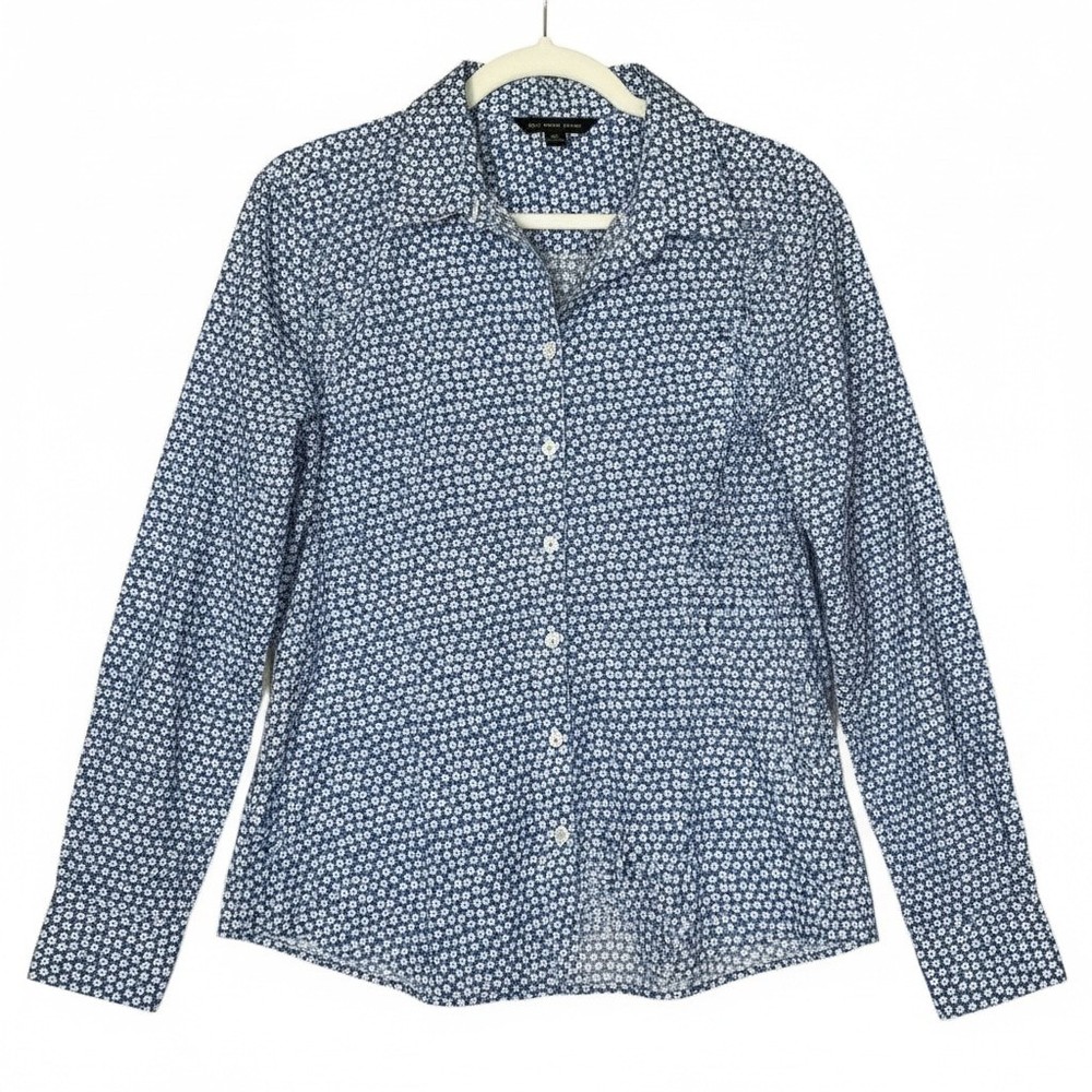 Brooks Brothers 346 Blue Floral Button Down Shirt Womens Size 12 Cotton Classic
