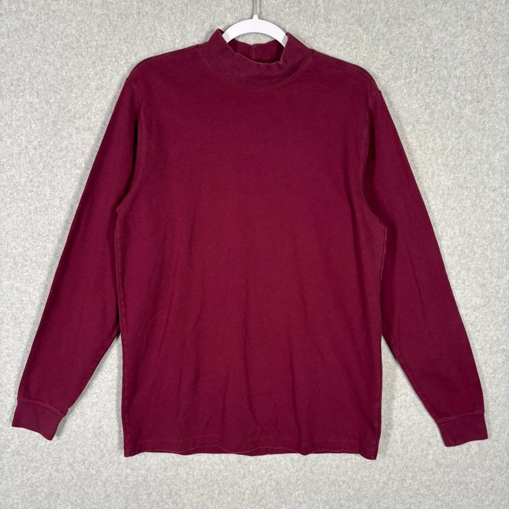 Lands End Womens Medium Tall Burgundy Cotton Mock Turtleneck Base Layer Top