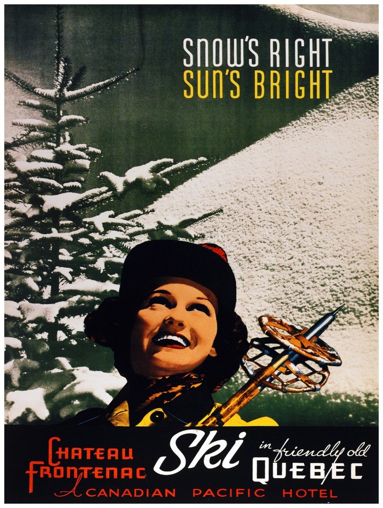 Decor Travel Poster.Fine Graphic Art Design.Quebec Ski.Home shop Art Design.761