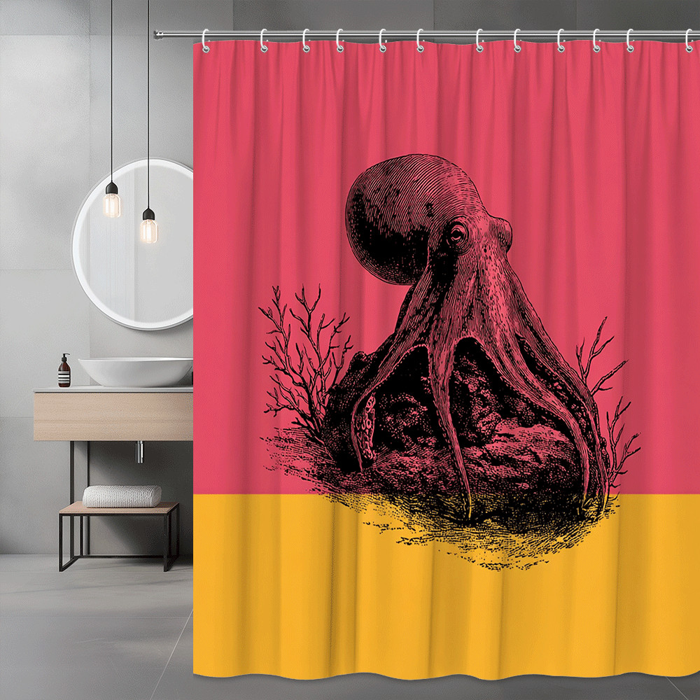 Octopus Graphic Shower Curtain Pink Yellow Sea Life Print