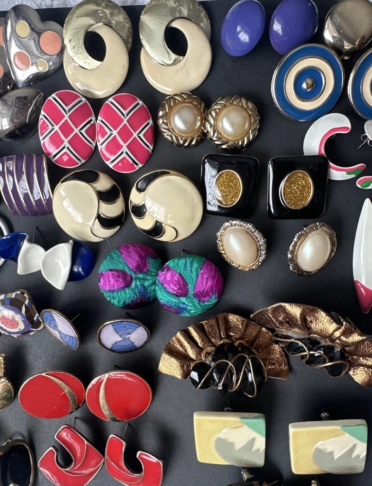 Vintage Costume Jewelry Earrings  from 80s 90s - Pierced Clips Lot of 25+ Pairs