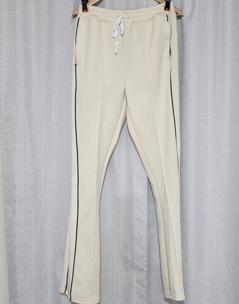 REBEL MINDS Men's Casual  Sz L Cream Stacked Fit Flared Track Pants