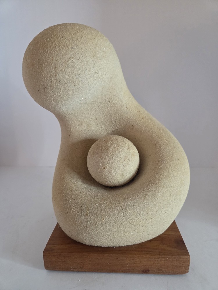 Abstract Stone Sculpture Carved Figures with Wooden Base Medium Art Statue-image