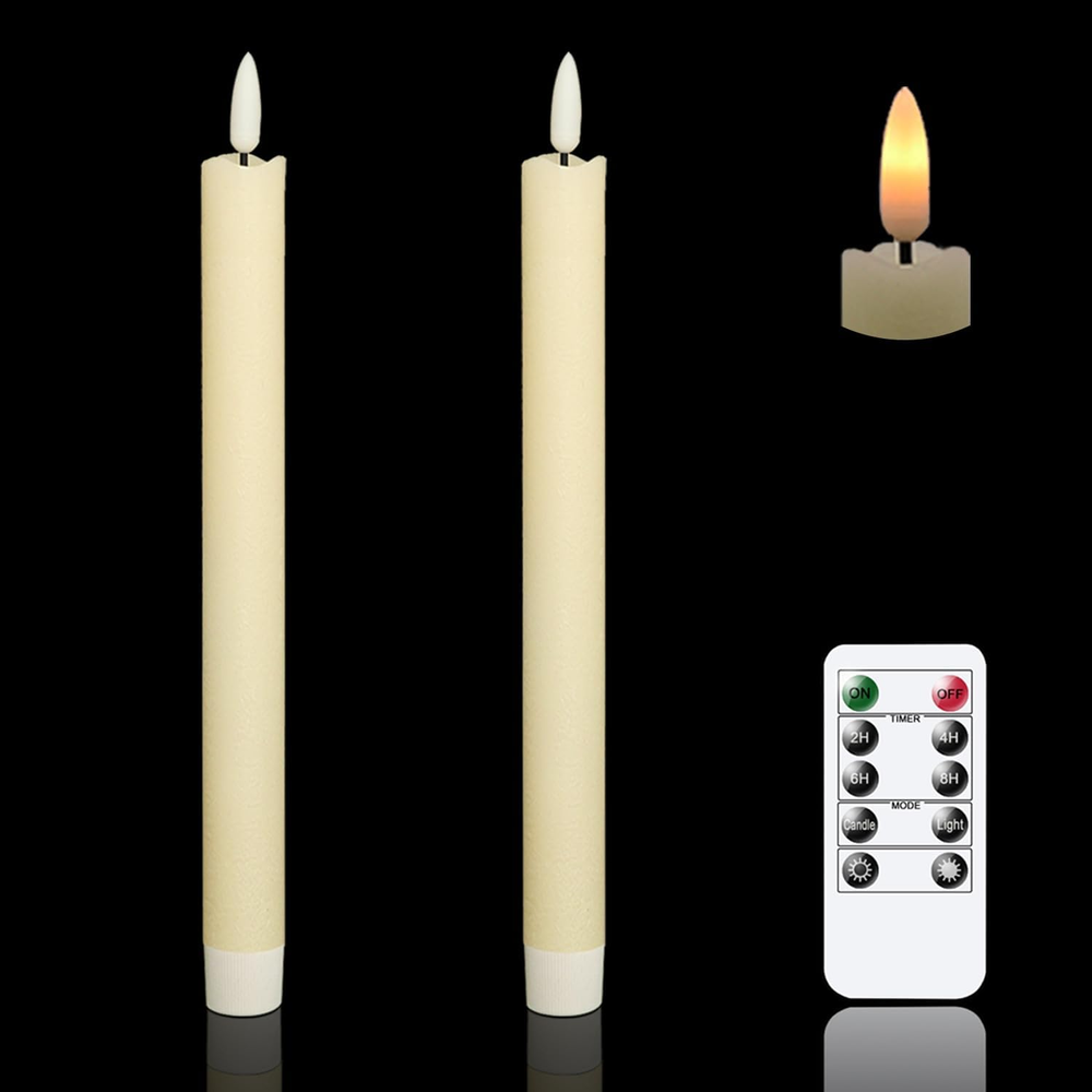 Set of 2 Real Wax Flameless Taper Candles with Moving Wick Ivory for Weddings