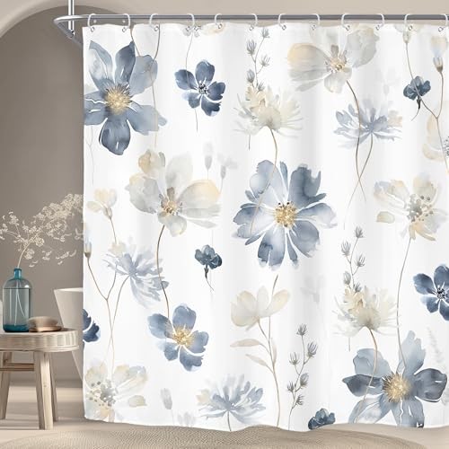 Blue Floral Flower Shower Curtain,Cute 72