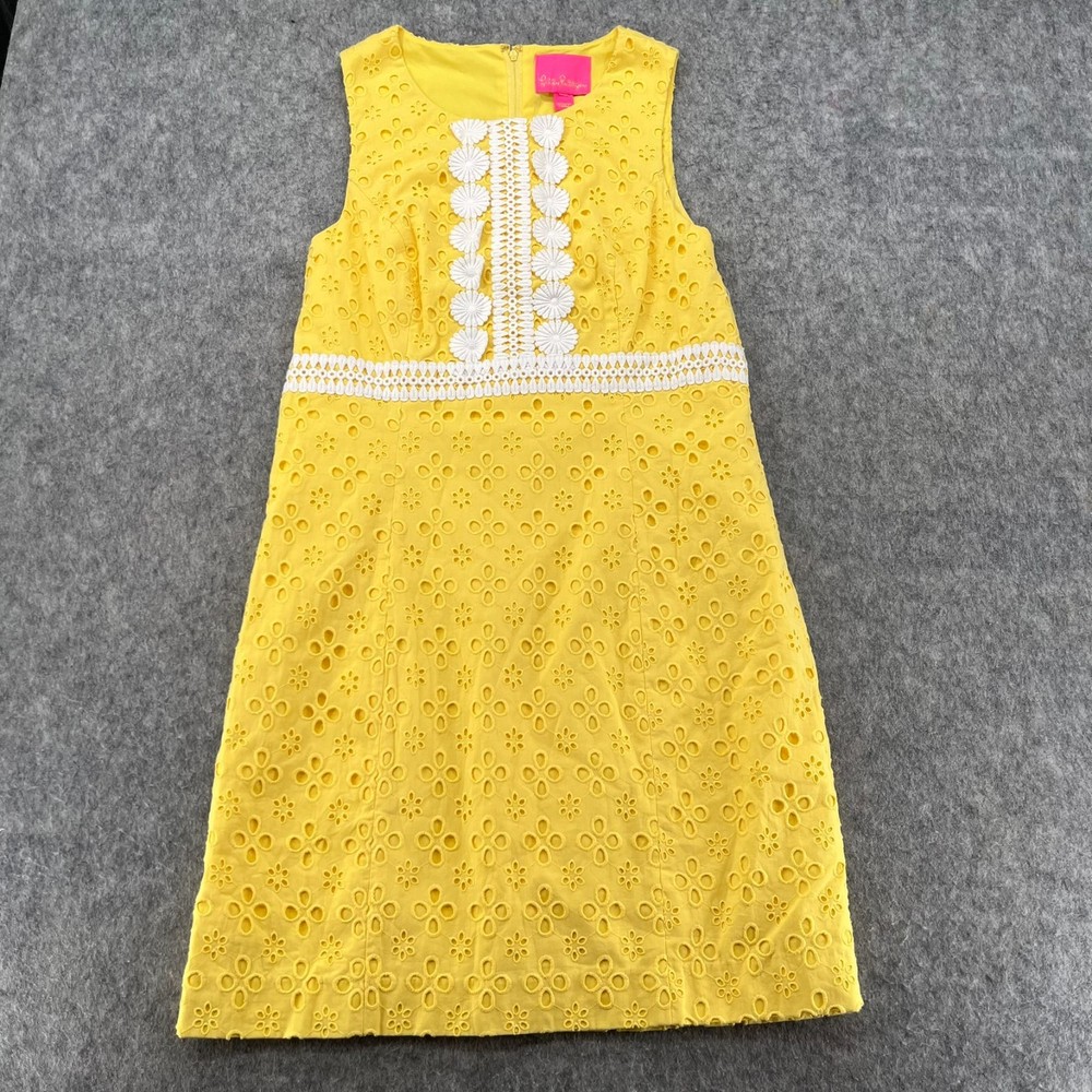 Lilly Pulitzer Railee Shift Dress Floral Eyelet Tropez Yellow *No Size Tag*