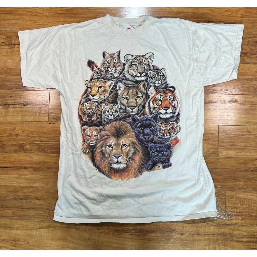 Vintage KATZ Oversized 90s Y2K Graphic Wild Cat Tshirt Long Sleep Shirt Fits L