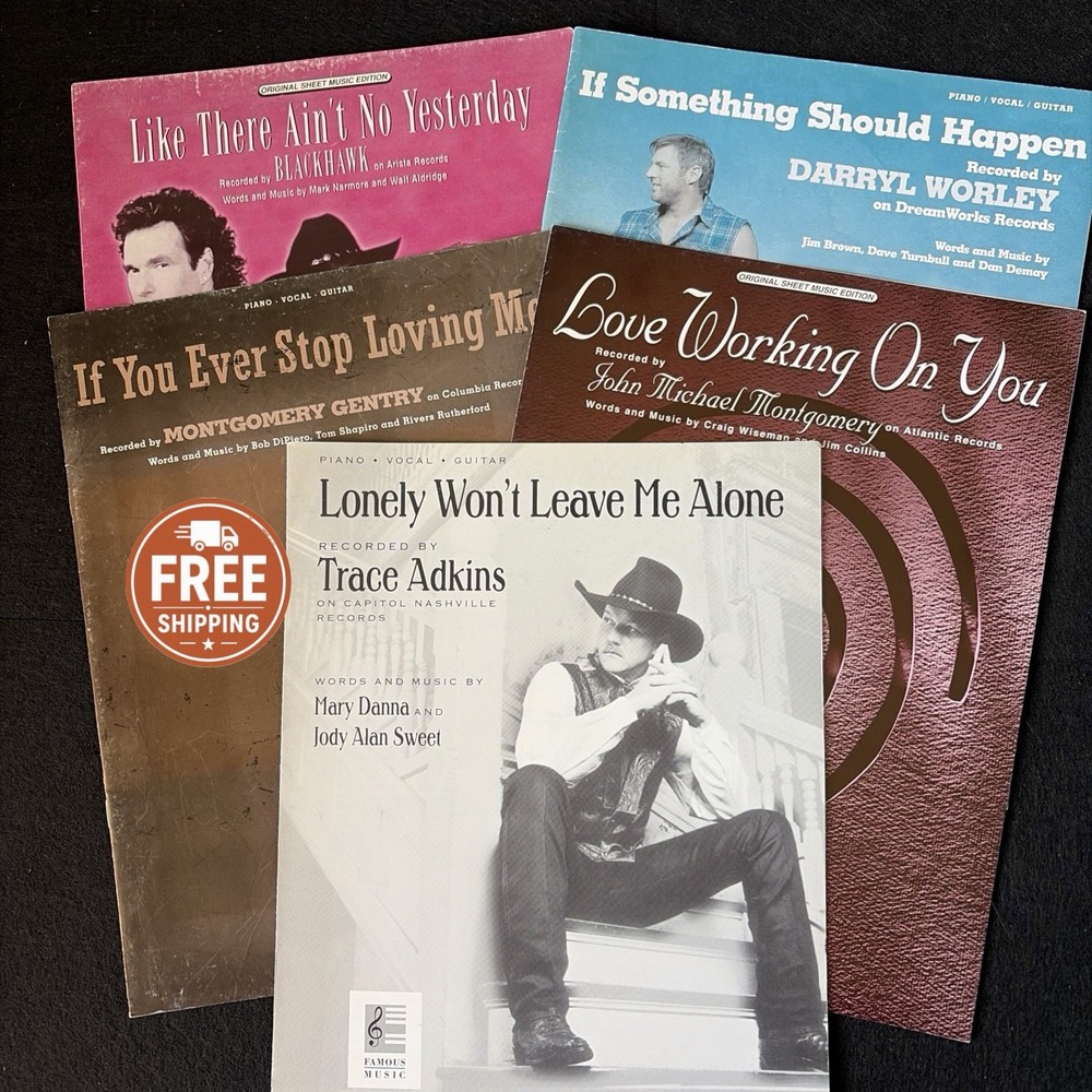 Country Music Sheet Music Lot of 5 Piano Vocal Guitar Montgomery Adkins Worley
