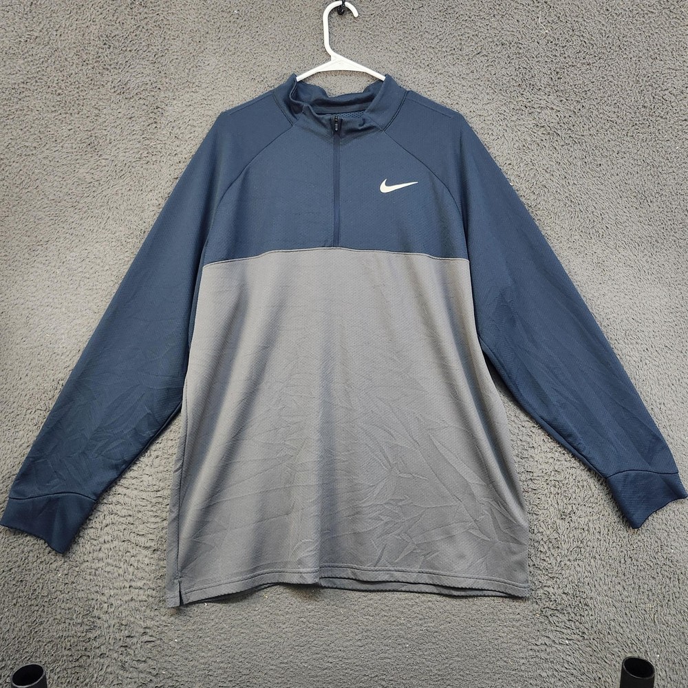 Nike Golf Pullover Mens 2XL Blue Gray Dri-Fit Quarter Zip Long Sleeve Shirt