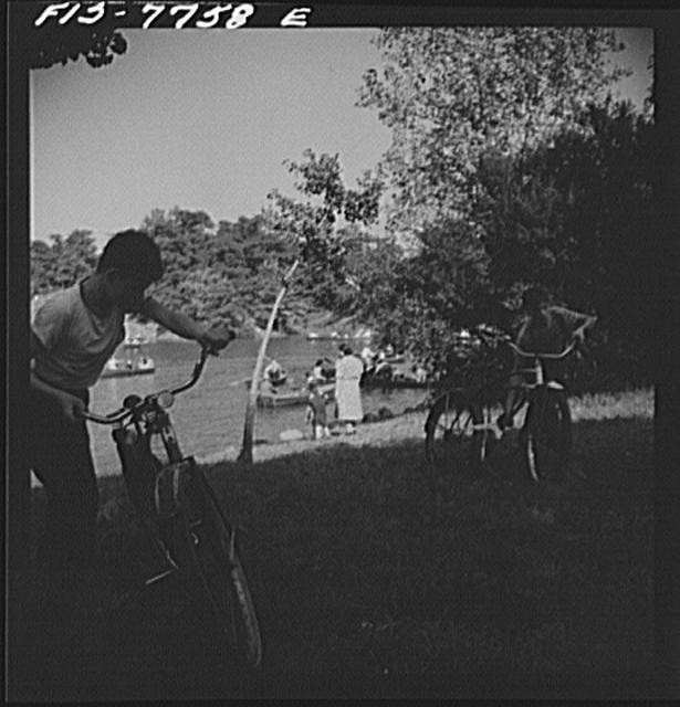 Photo:New York NY Central Park Lake 1910s Man with Bicycle Boating Scene