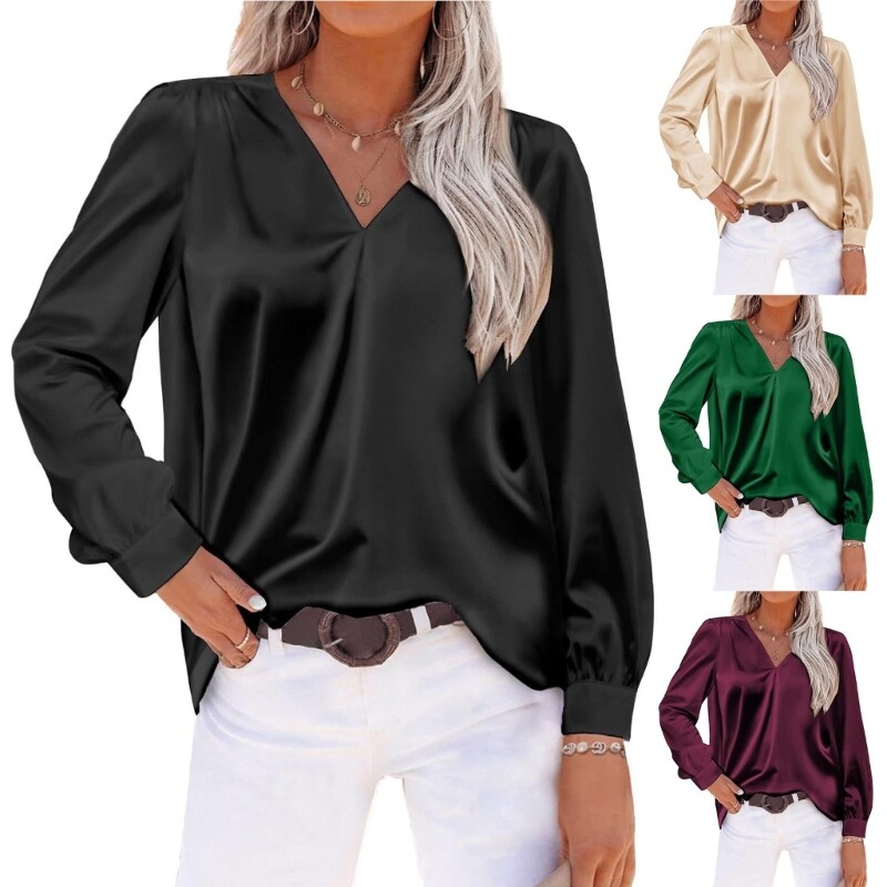 Women's Summer V-Neck Long Sleeve Blouse - Casual & Work Wear