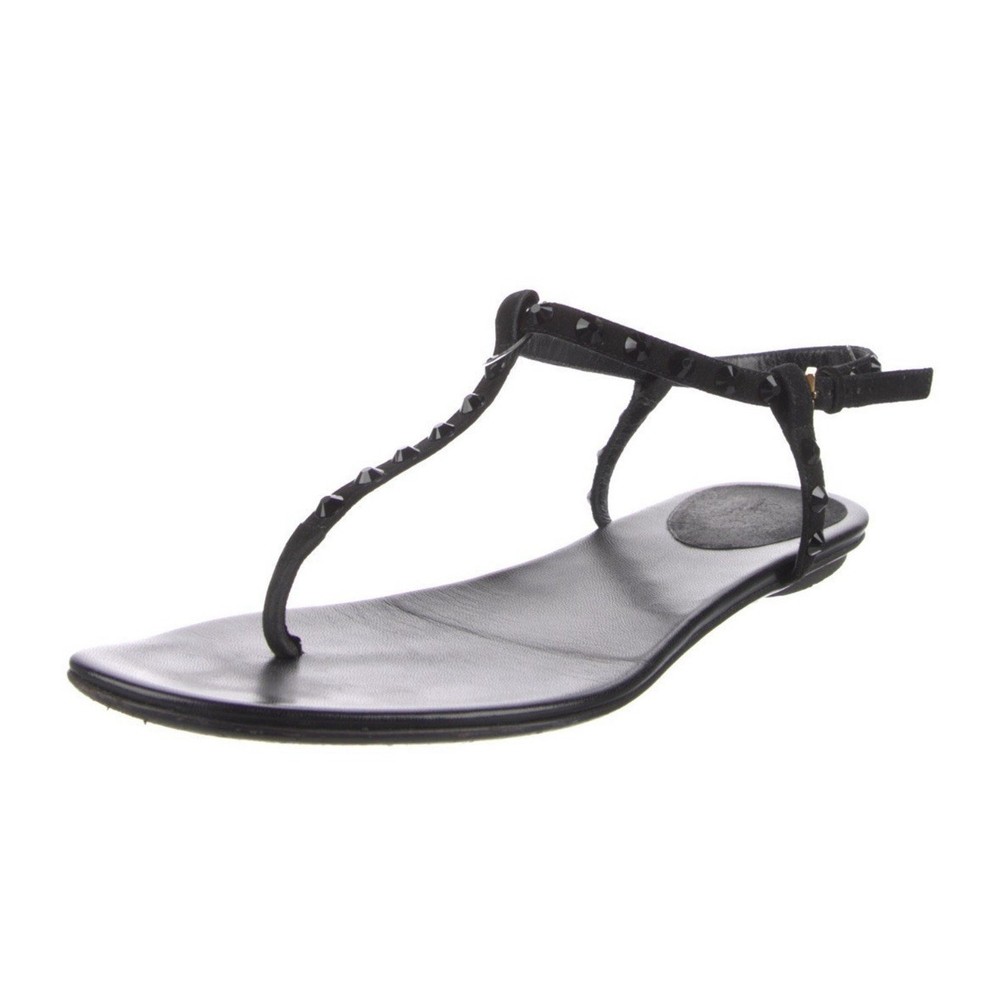 Gucci Black Leather Rhinestone Thong Sandals EU 37.5