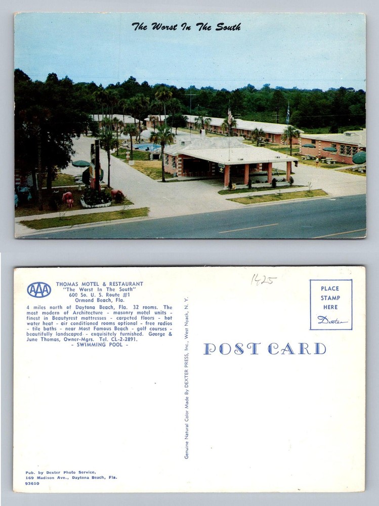 Ormond Beach, FL-Florida, Thomas Motel View Souvenir Vintage Postcard