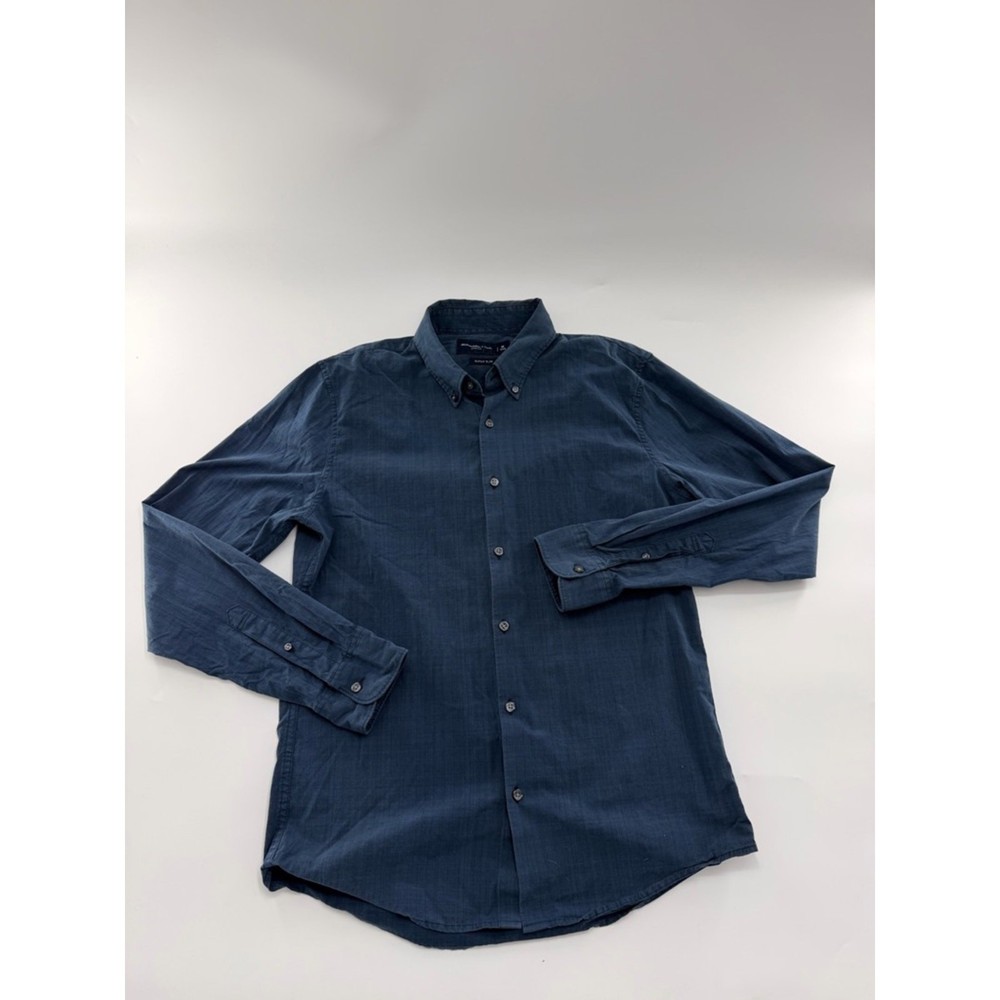 Abercrombie & Fitch Stretch Super Slim Navy Blue Button Up Shirt Long Sleeve Men