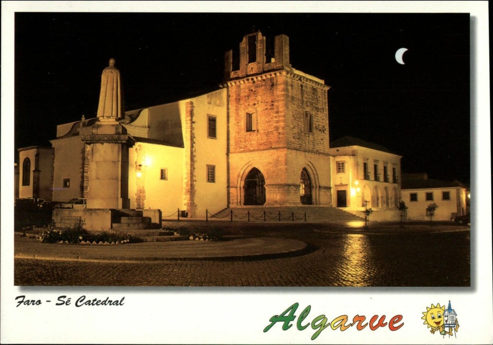 Faro Cathedral quarter moon Algarve Portugal ~ postcard sku145