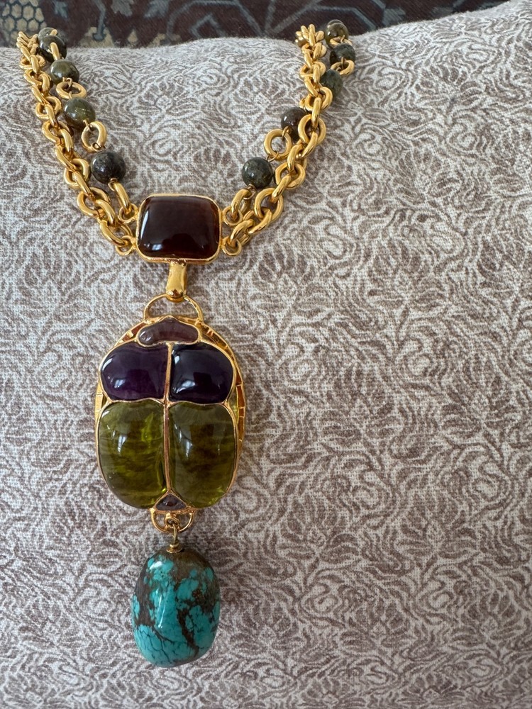 LouLou de la Falaise Egyptian Scarab Necklace in Absinthe STUNNING NWT-image