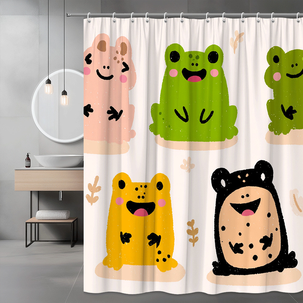 Cute Frog and Bear Shower Curtain, Cartoon Animal Print