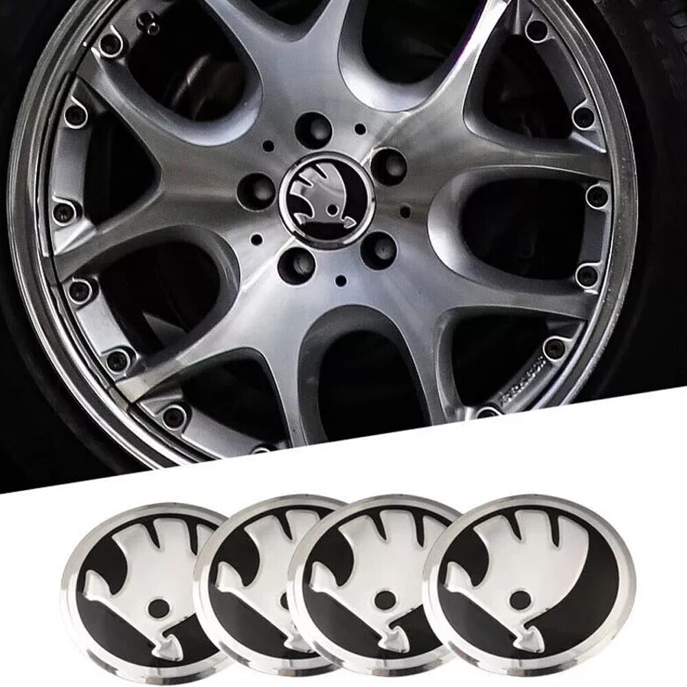 4x Sticker SKODAs Wheel Centre Cap Hub Logo Cap 56mm Black / Green Stickers