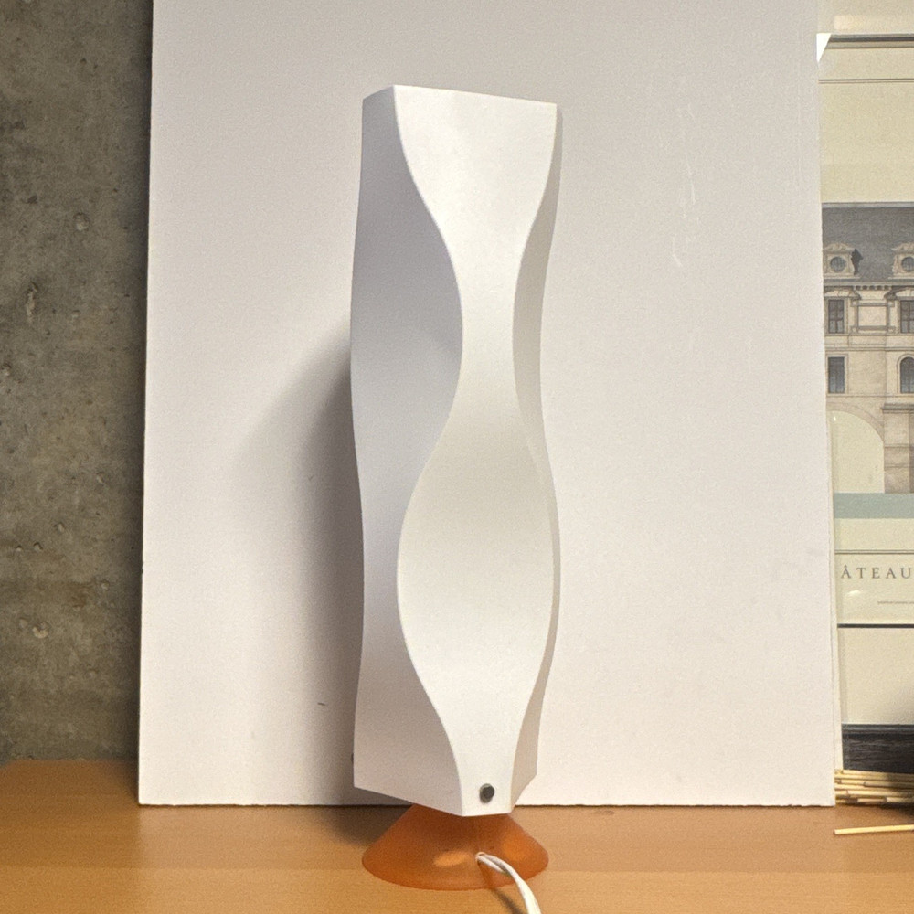 Modern Geometric White Table Lamp with Orange Base, Matte Finish