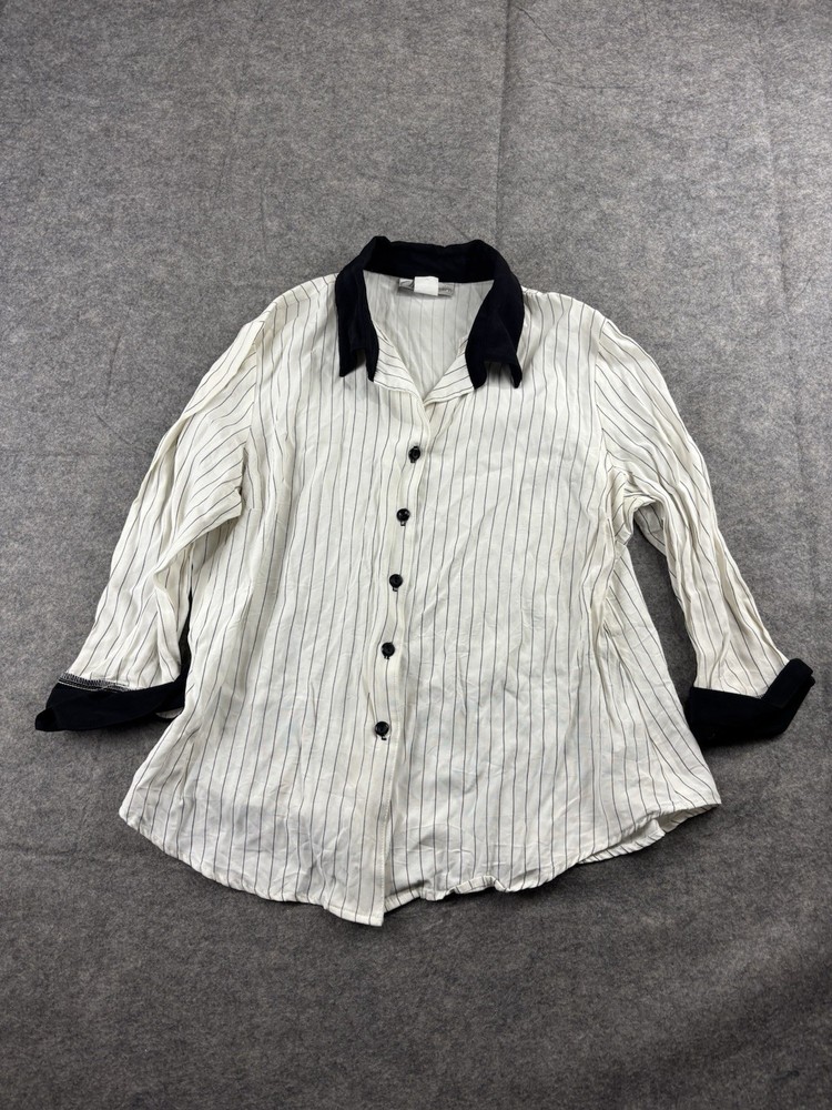 VTG 90s Dressbarn Women's L Button Up Striped Shirt Blouse Preppy Old Money SEE