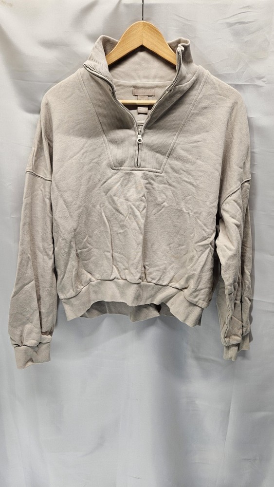 Womens H&M Size Medium Beige Quarter Zip Long Sleeve Sweatshirt