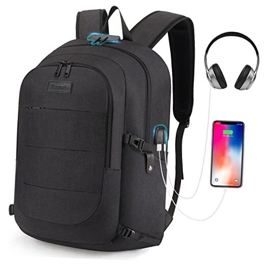 Water Resistant Anti-Theft Travel Laptop Backpack Fits 15.6 Inch A-Black