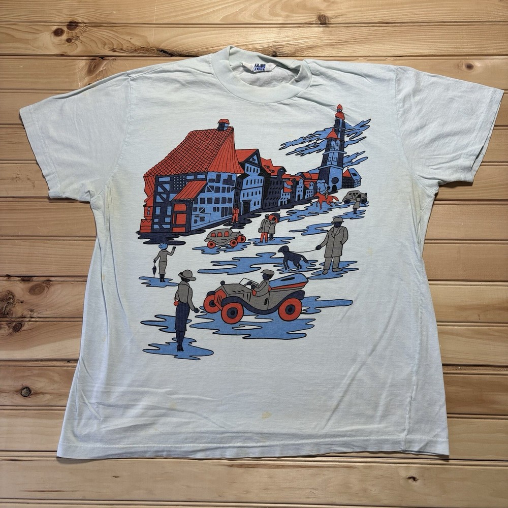 Vintage 80s Abstract Art City Scene Gloomy Dark Downtown Shirt Size Large