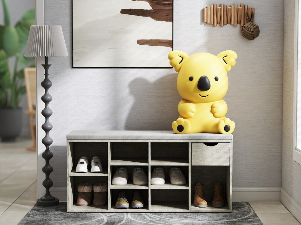 Storage Bench with Cushion Drawer and Open Compartment for Entryway Shoe Organization