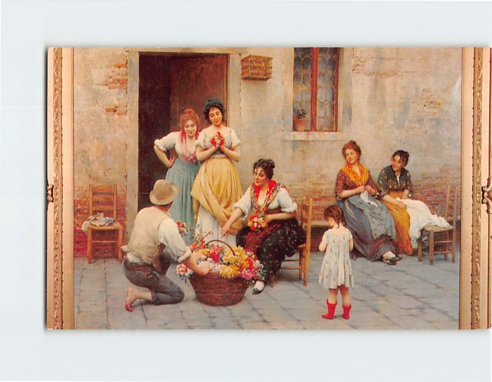 Postcard Venetian Flower Vendor Painting by Eugene De Blaas