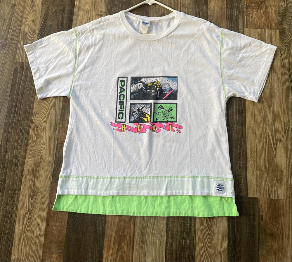 Pacific Heat 80s 90s Vintage Tee T- Shirt  size L Neon