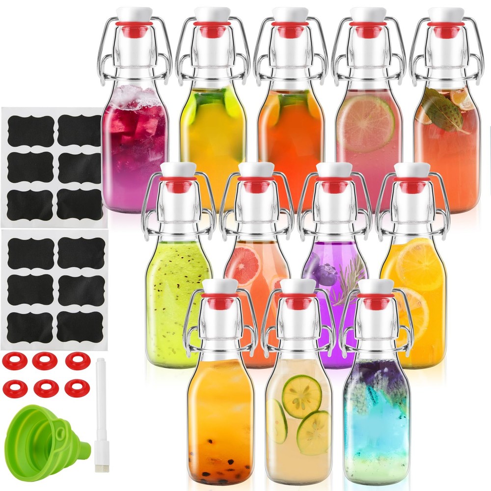12 Pack 4 oz Swing Top Glass Bottles,Flip Top Glass bottles with airtight Cap...