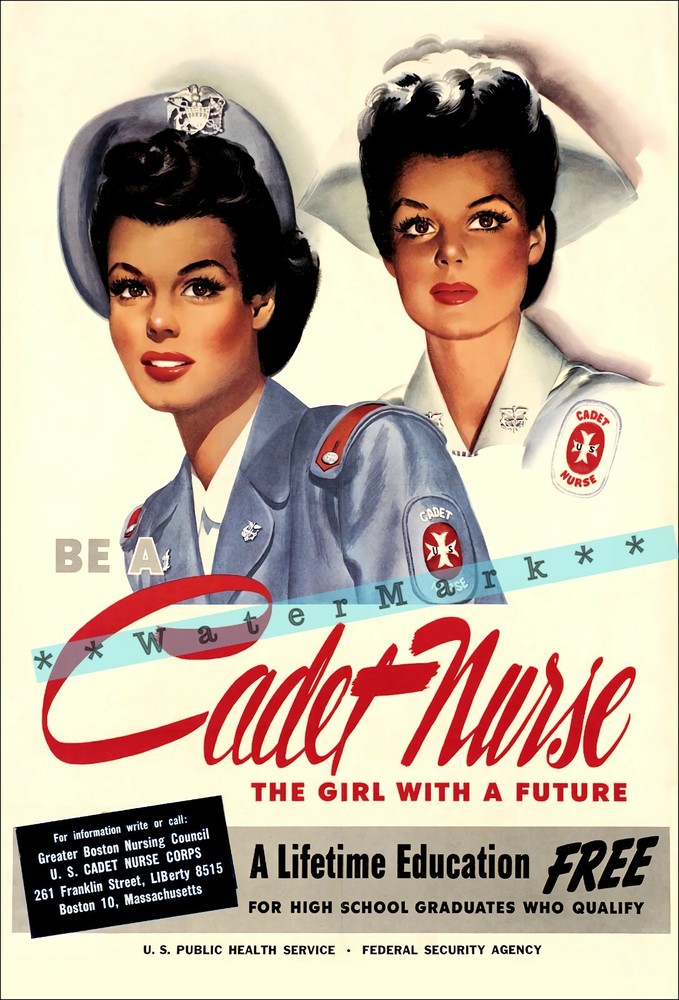 Cadet Nurse 1944 WW2 USA Military Recruiting Vintage Poster Print Art Retro Ad