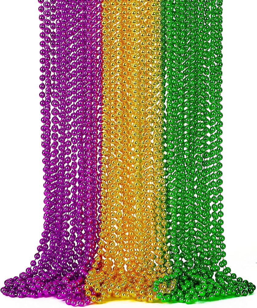 24PCS Mardi Gras Accessories, Mardi Gras Green Purple Gold Metallic Beads Neckla