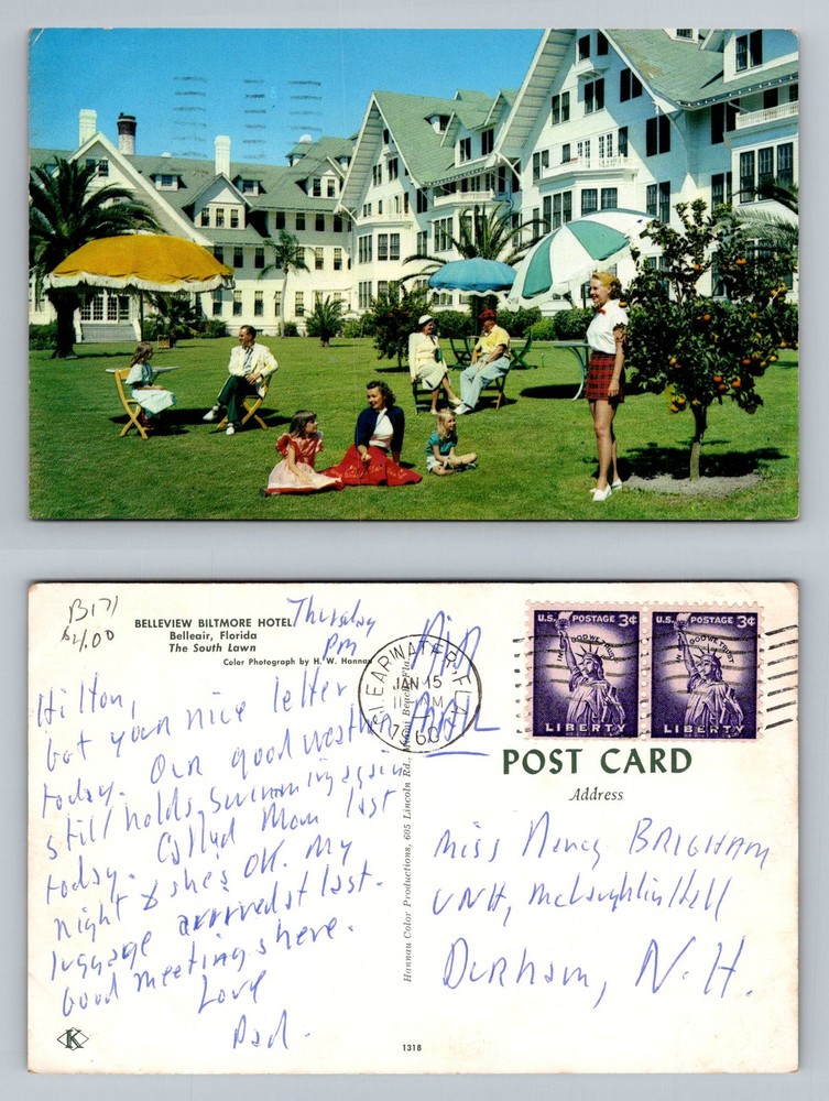 Belleair, FL-Florida, Belleview Biltmore Hotel South Lawn Vintage c1960 Postcard