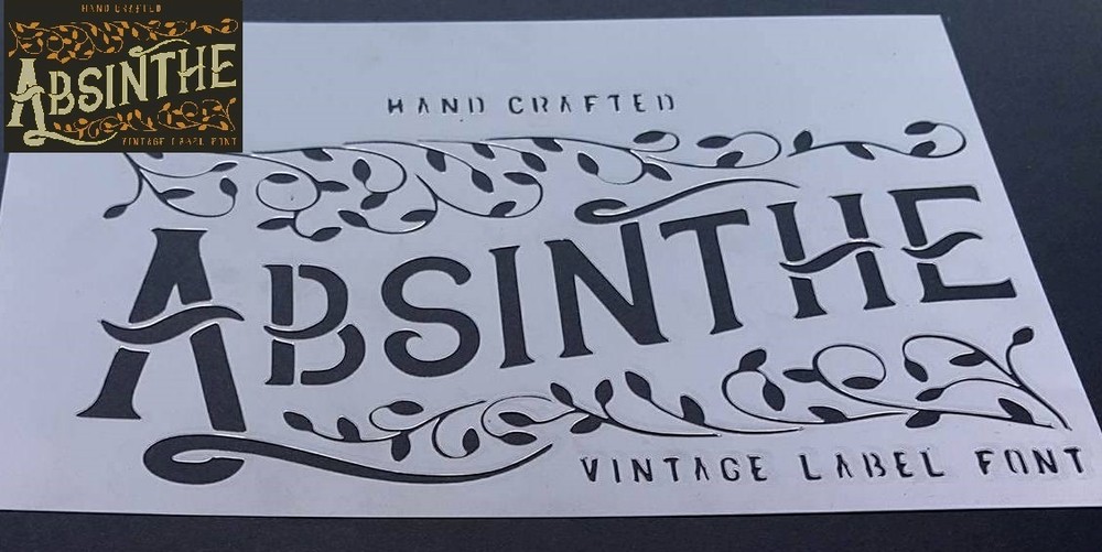 ABSINTHE Vintage Label Font Airbrush Stencil Mask Home Bar Wall Painting Spry-image