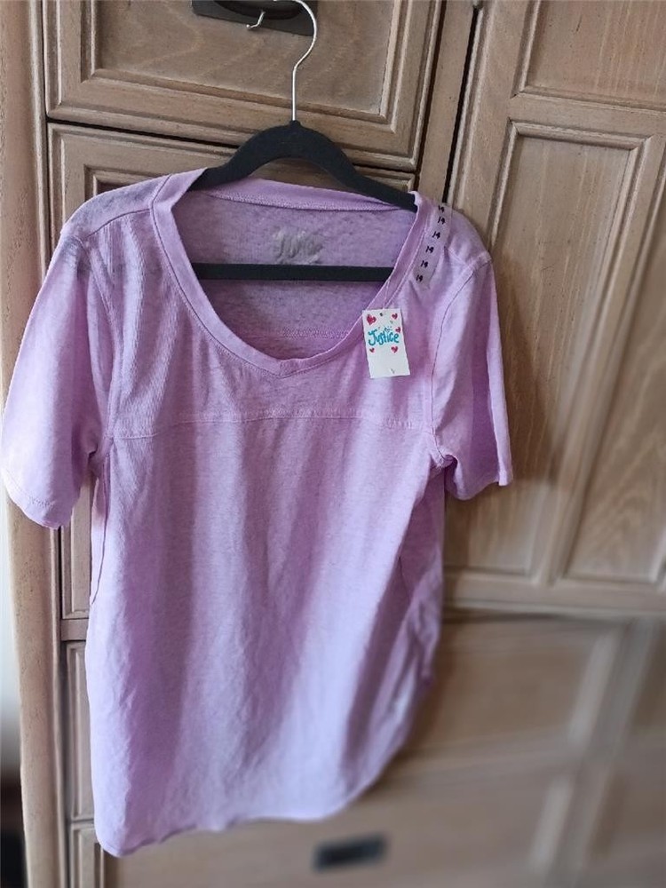 New Justice Size 14 T Shirt Top NWT Girls Purple SS V Neck Spring Summer