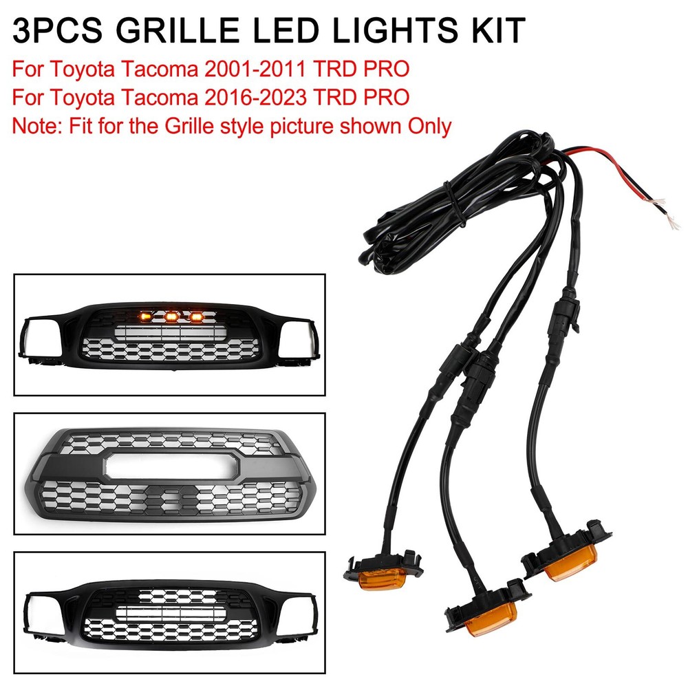 3PCS Front Bumper Hood Grille LED Lights Fit Toyota Tacoma 01-11 16-23 TRD PROU4