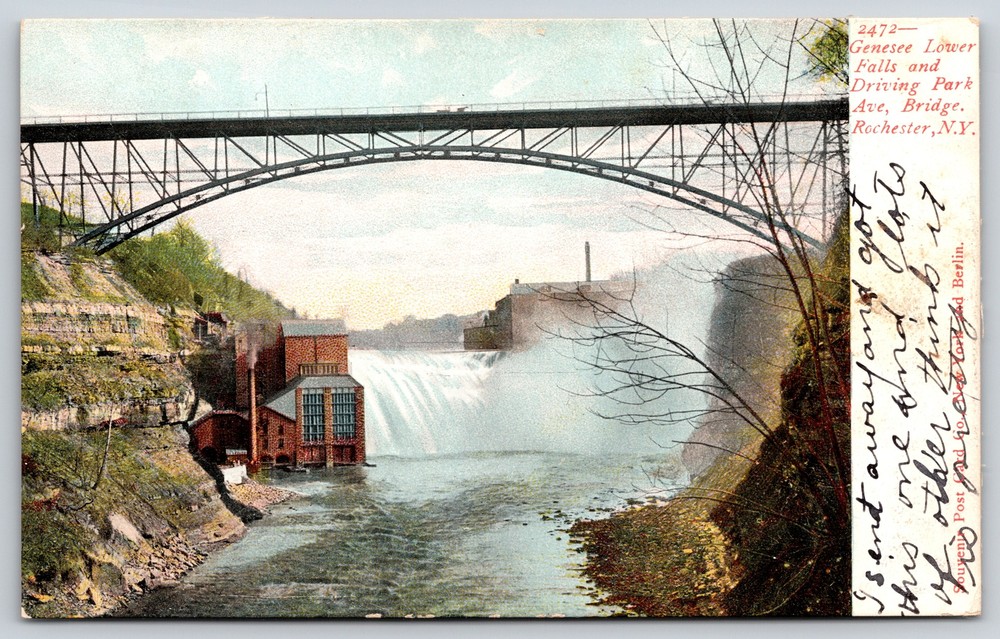 Bridge~Genesee Lower Falls Driving Park Ave Bridge Rochester NY~Vintage Postcard