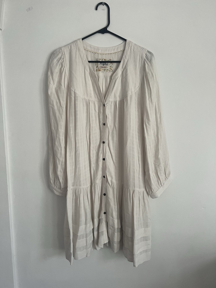 Holding Horses Anthropologie Tunic Top Large Boho Ivory Peasant Style Tiered